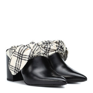 Self Portrait Lily Mules Block Heel Bow Black Leather Sz 9.5 NIB $460